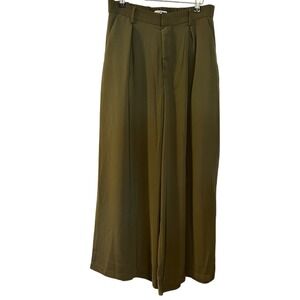 Tronjori Olive Green Wide Leg Pleated Palazzo‎ Pants Size L